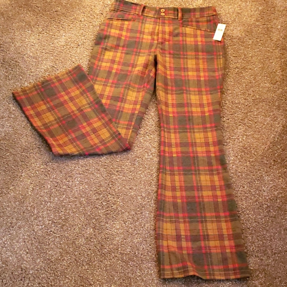 NWT Anthropologie Essential Plaid Trousers Pink Combo - Size 10